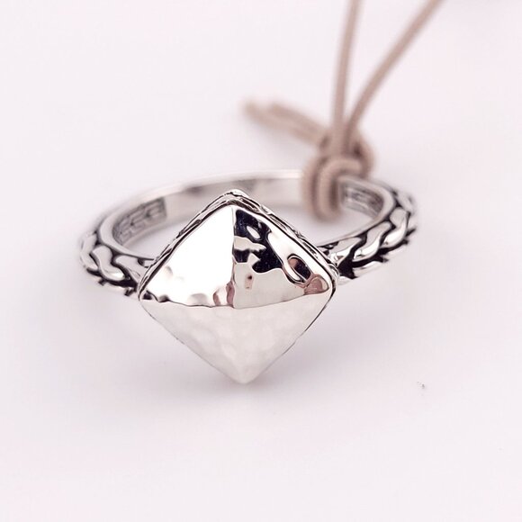 New John Hardy Sterling Silver Hammered Palu Pyramid Chain Band Ring Size 7 - Picture 2 of 10